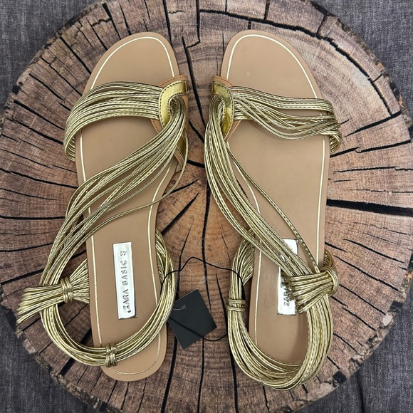 gold zara flat sandals
